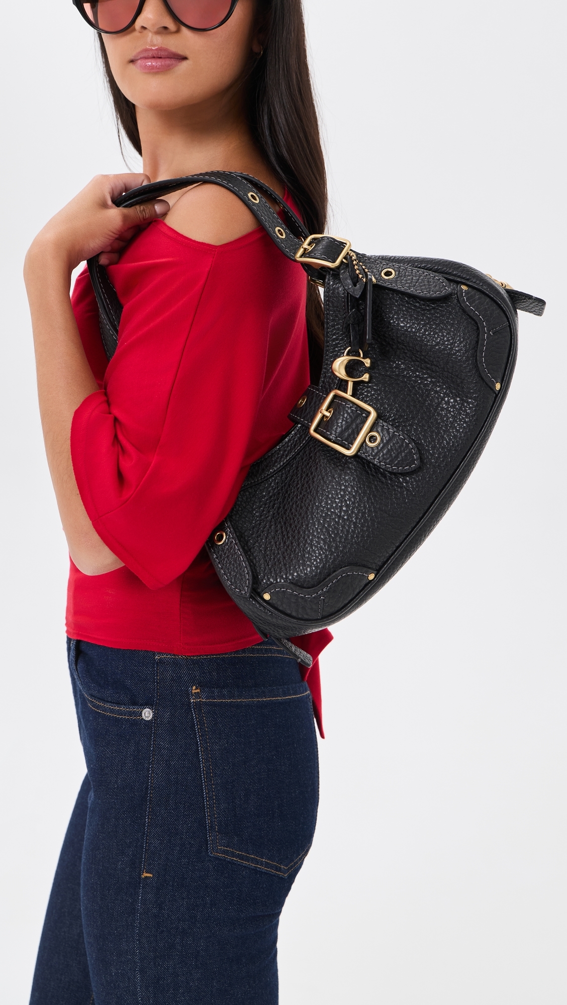 Textured Pebble Leather Drifter Shoulder Bag 31 Black One Size