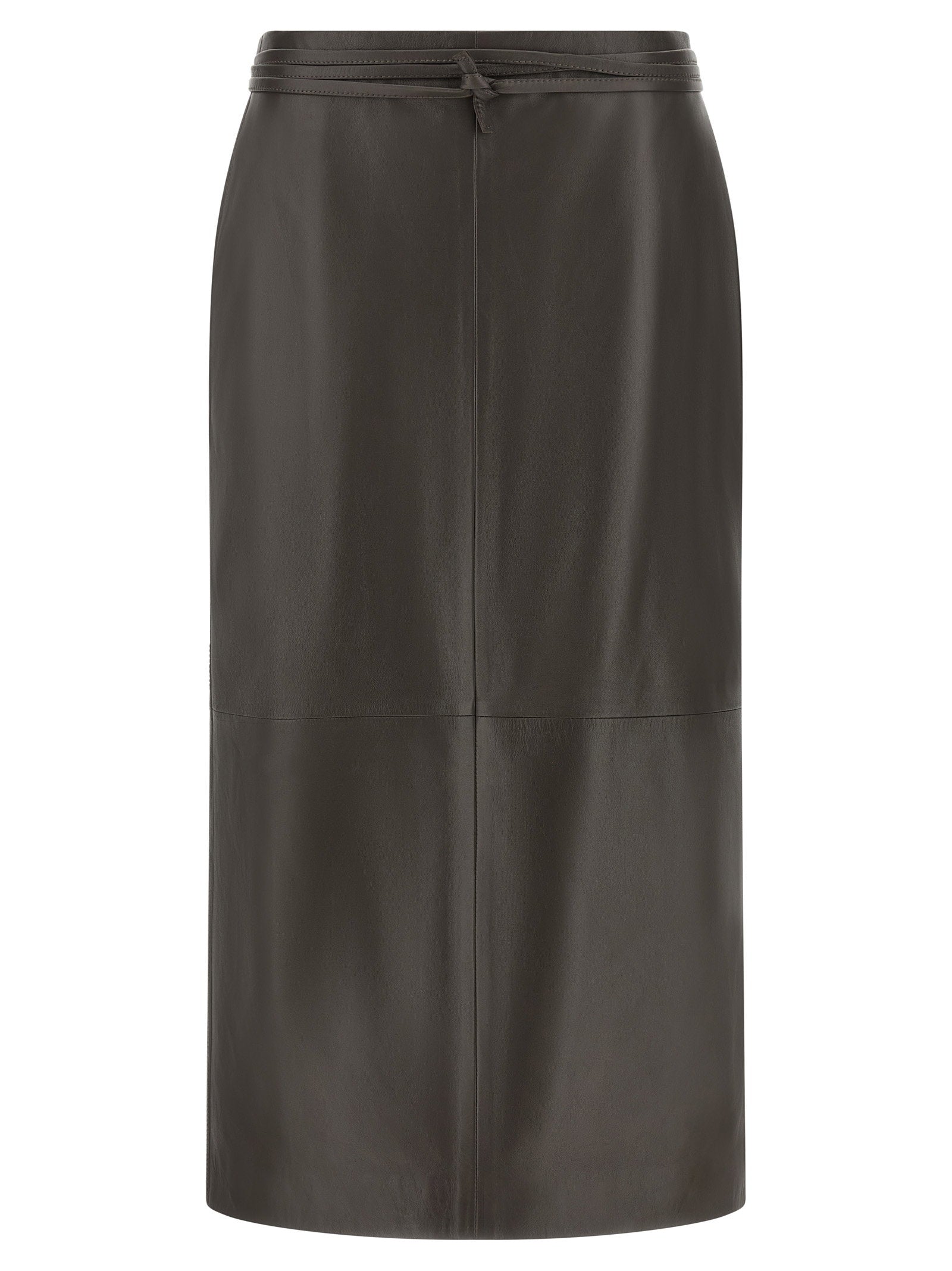 Panel-Stitched Leather Skirt — Grey