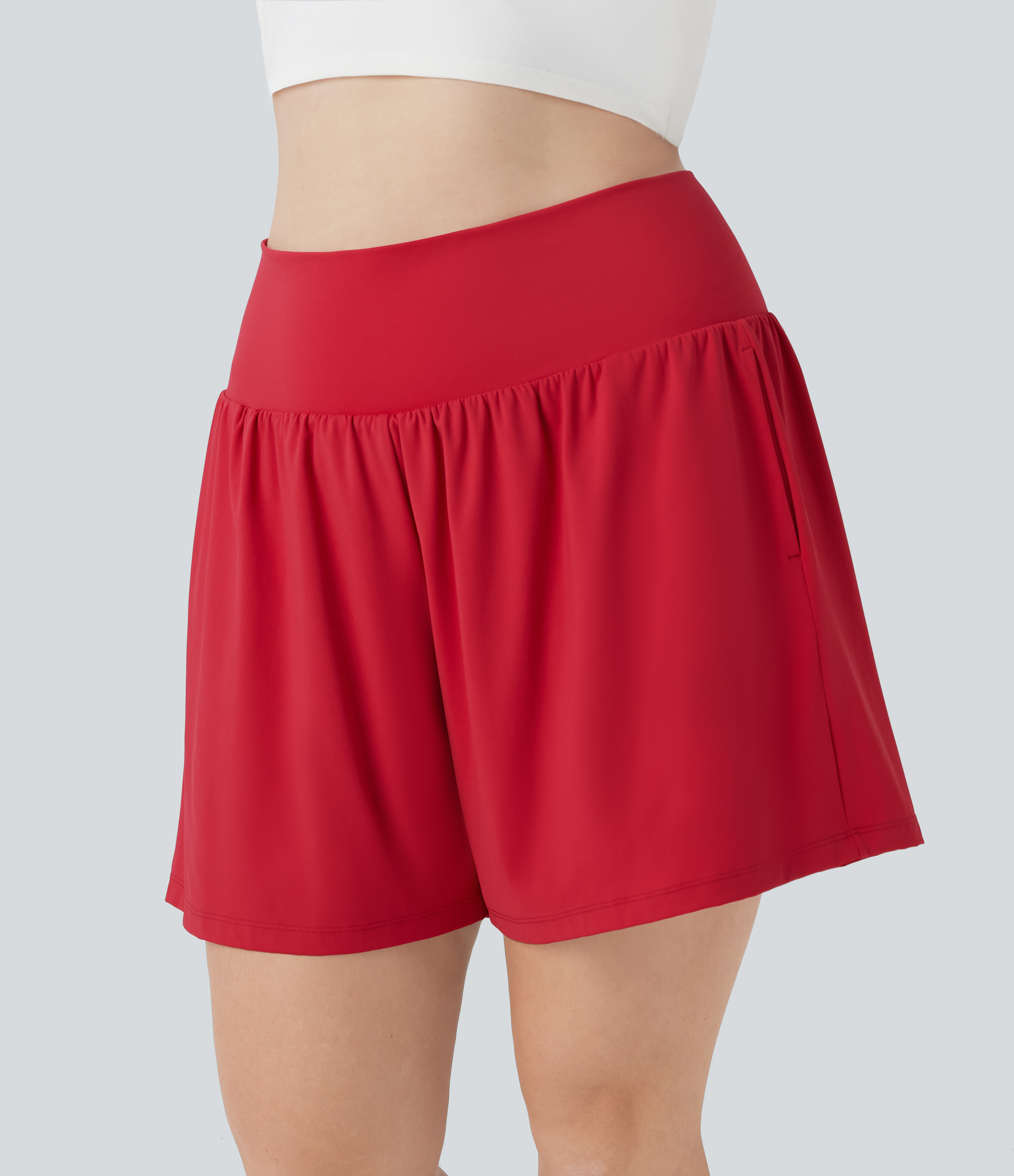 "SoftlyZero™ Airy Super High Waisted 2-in-1 Cool Touch Yoga Plus Size Shorts 7"" with Pockets Gym Short - Salsa