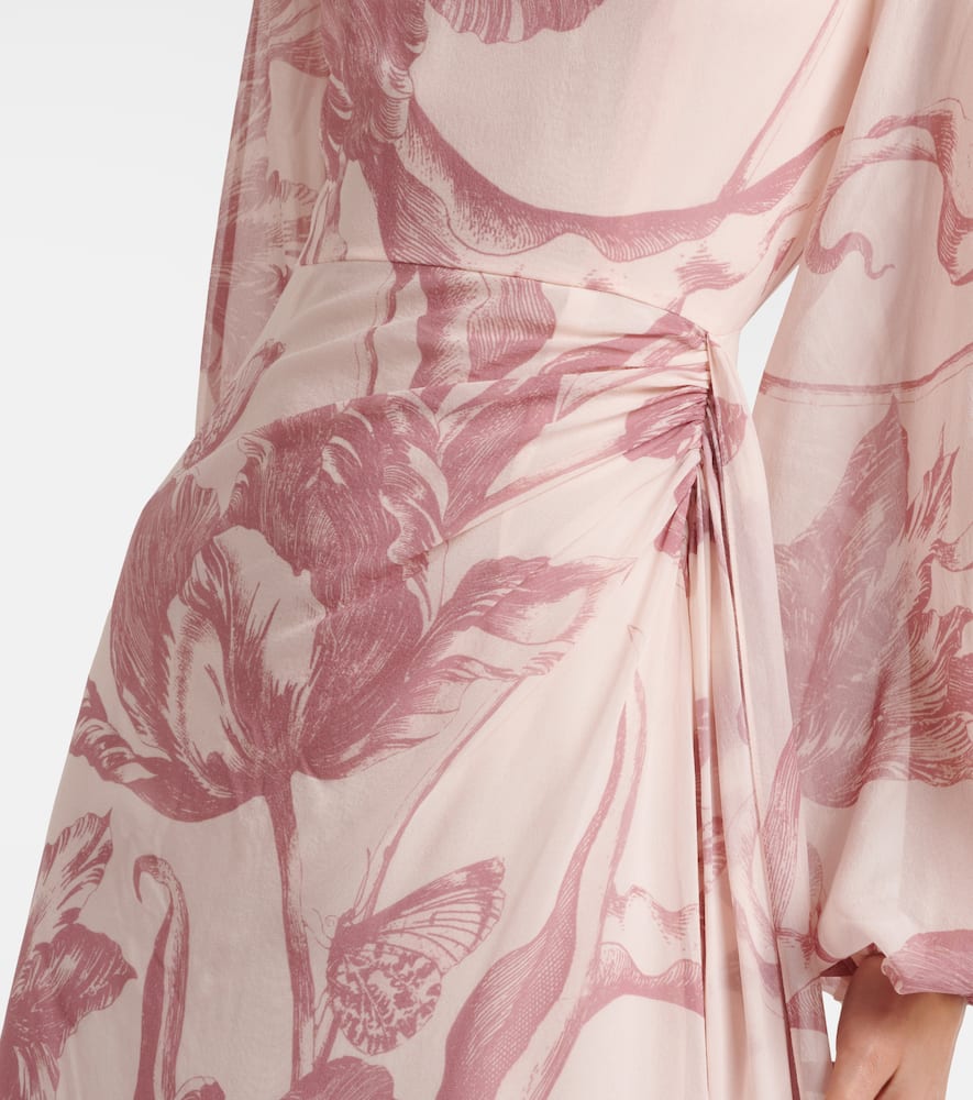 Draped floral silk voile gown