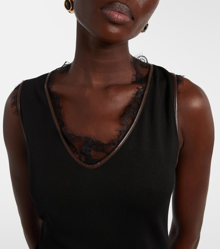 Lace-trimmed leopard-print asymmetric midi dress