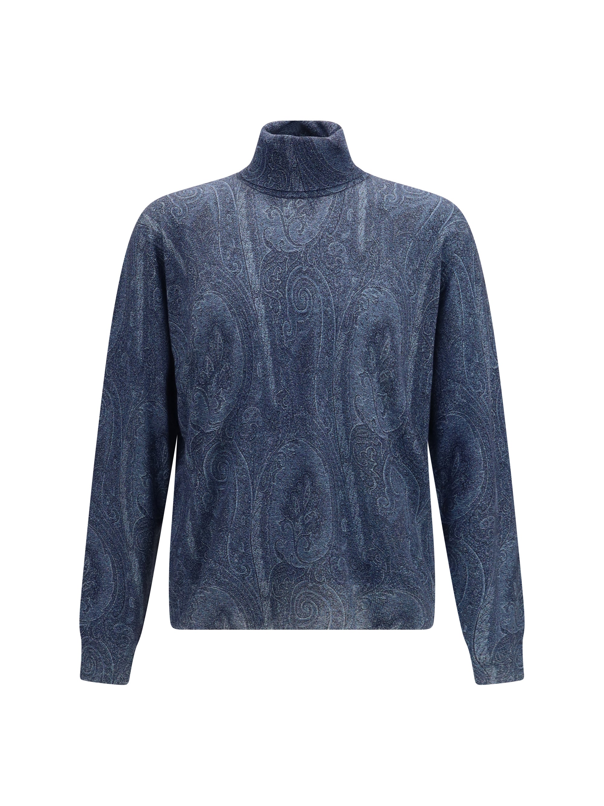 Paisley Printed Cashmere-Silk Sweater — Blue