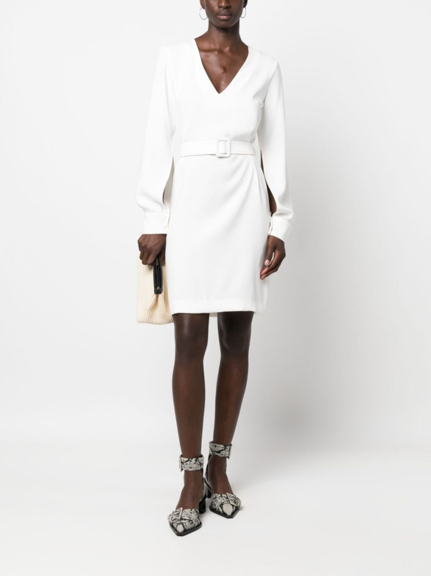White Belted V-neck Minidress