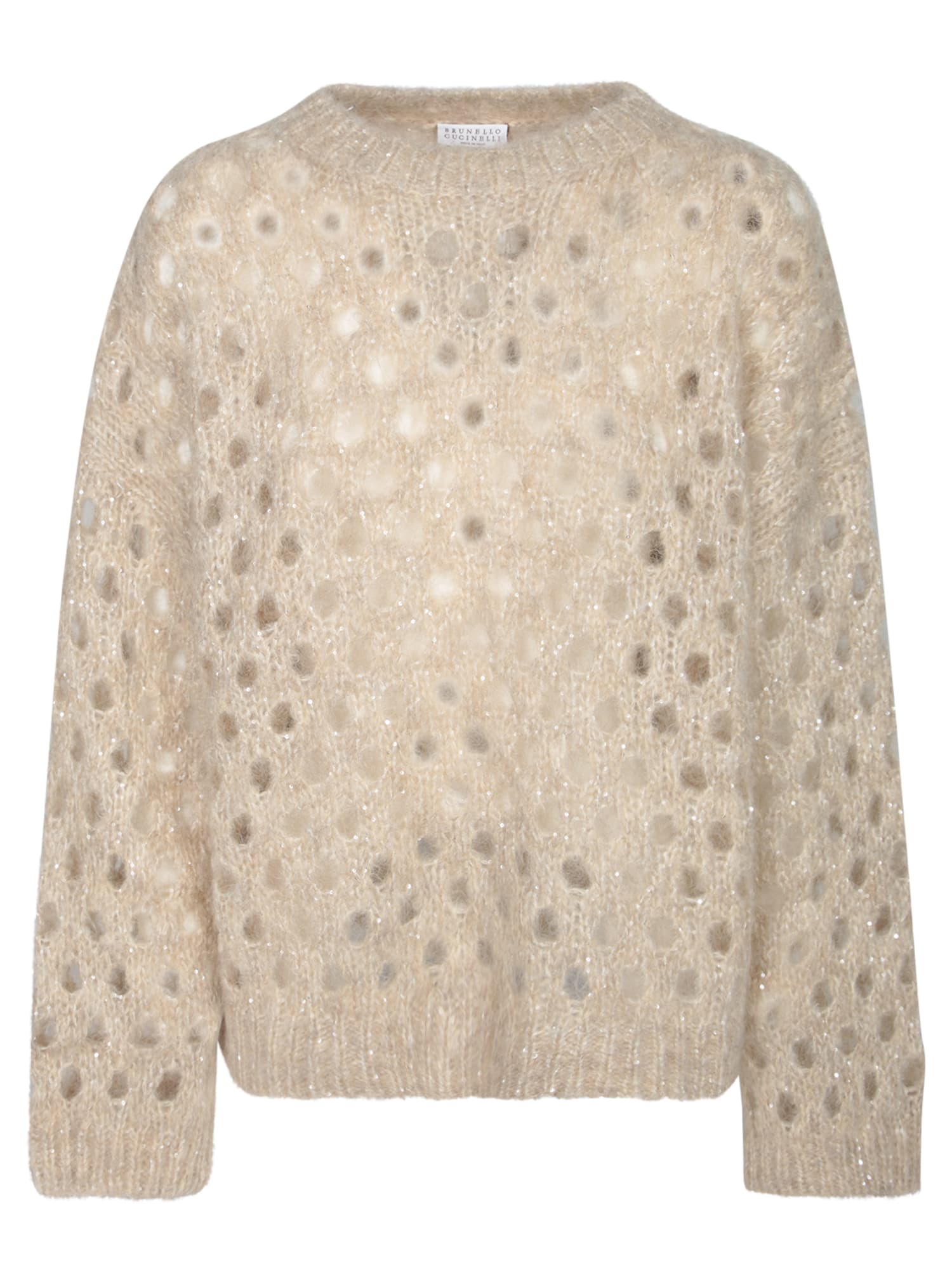 Sequin-embellished knitted jumper - Neutrals