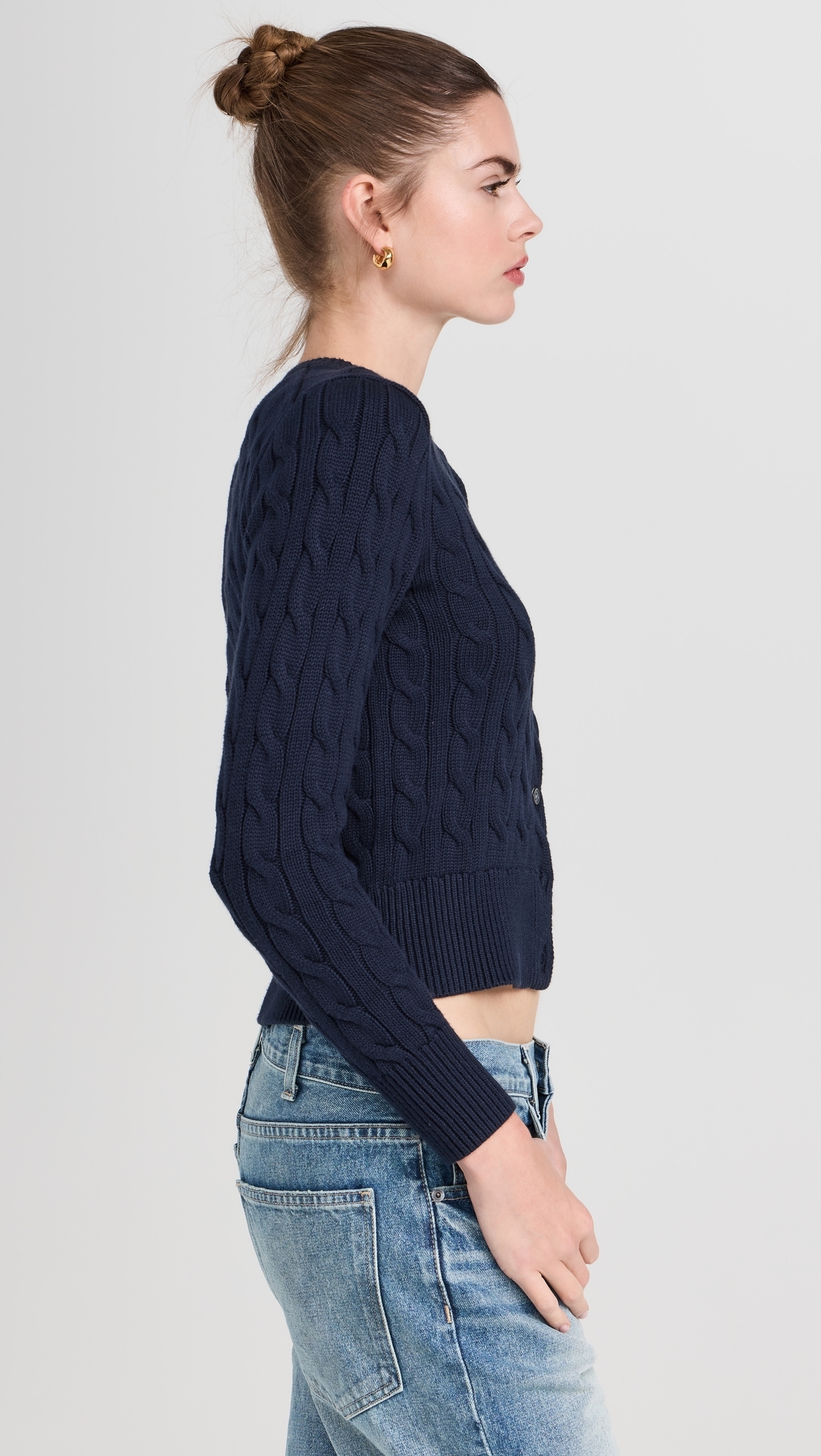 Cotton Cable Long Sleeve Cardigan Blue