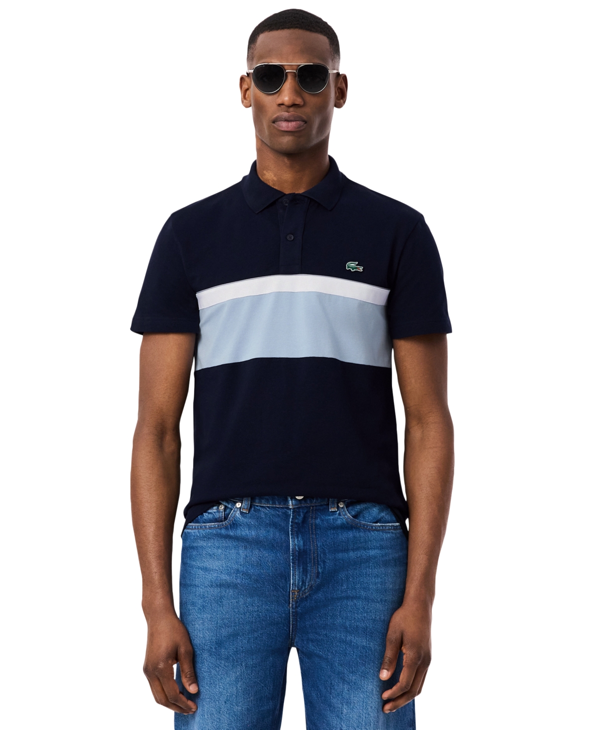 Men's Regular-Fit Color Block Polo Shirt - Navy Blue