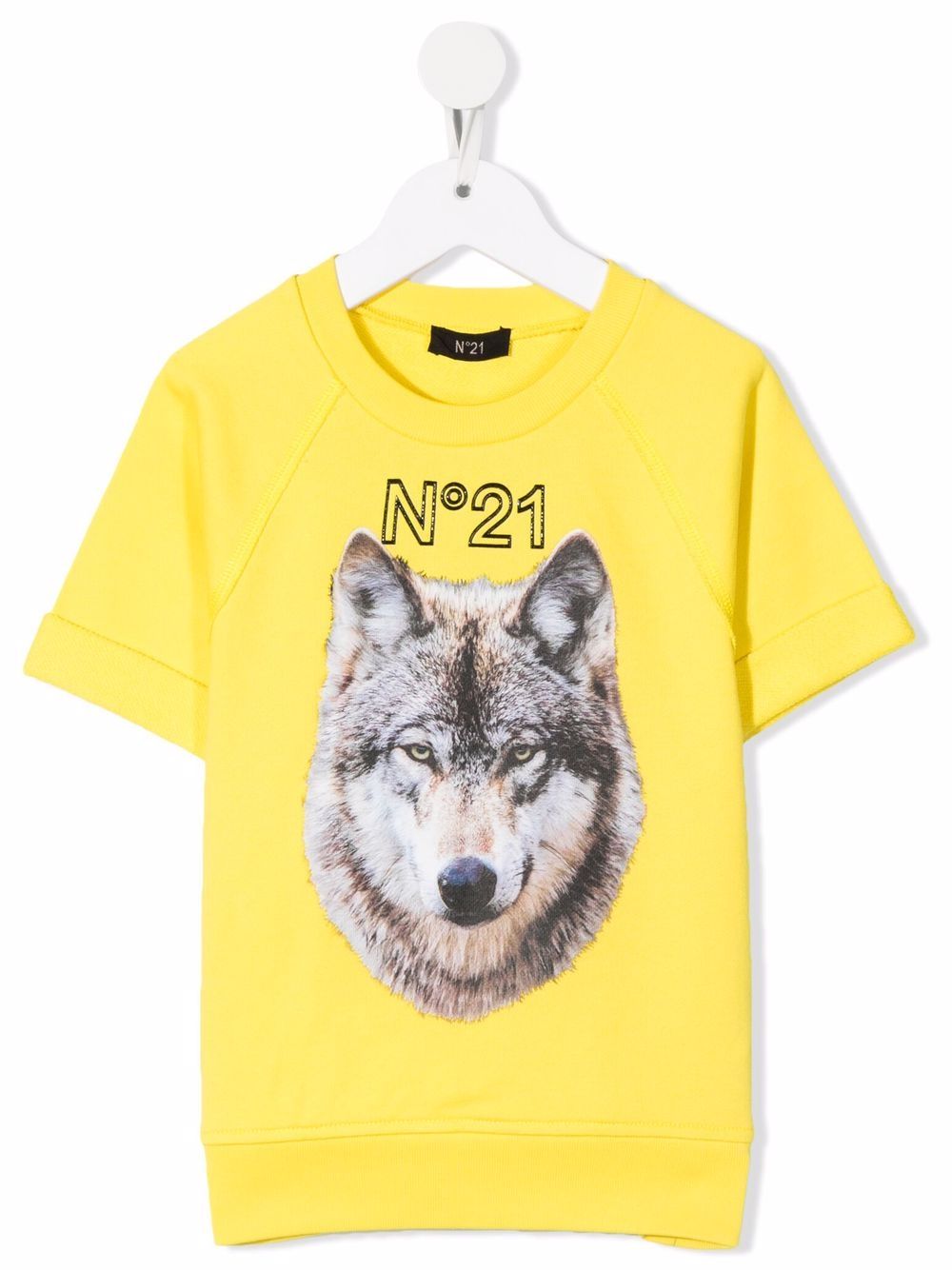Wolf-print short-sleeve cotton sweatshirt - Yellow