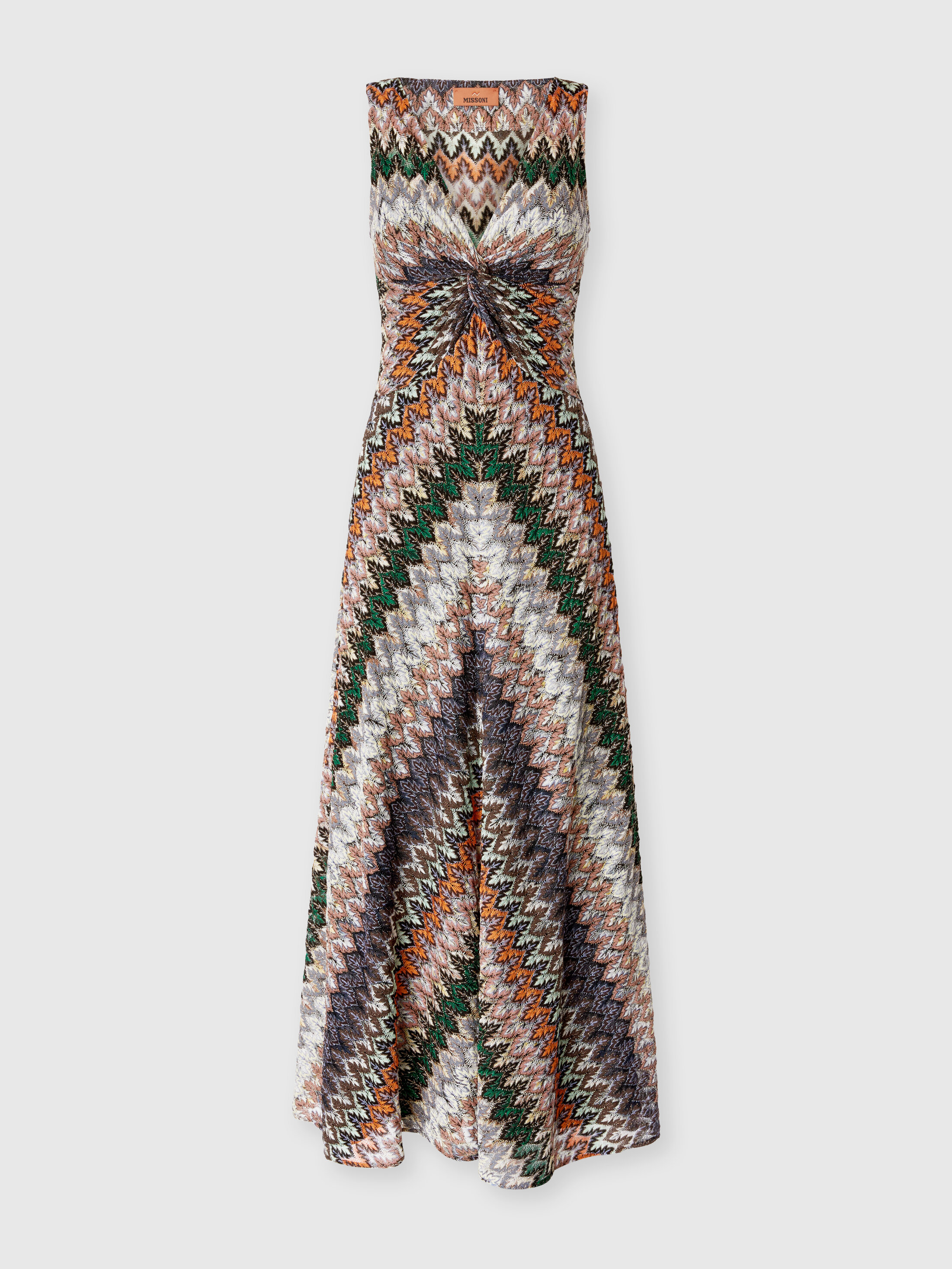 Missoni - Sleeveless Gown with Tie Neckline, Women, Green& Brown