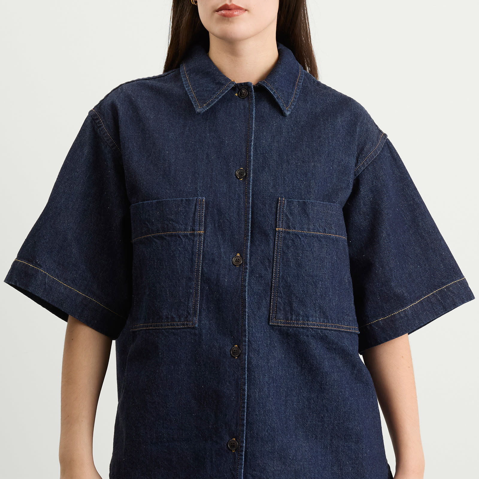 Women's Okinawa Denim Short Sleeve Shirt Blue