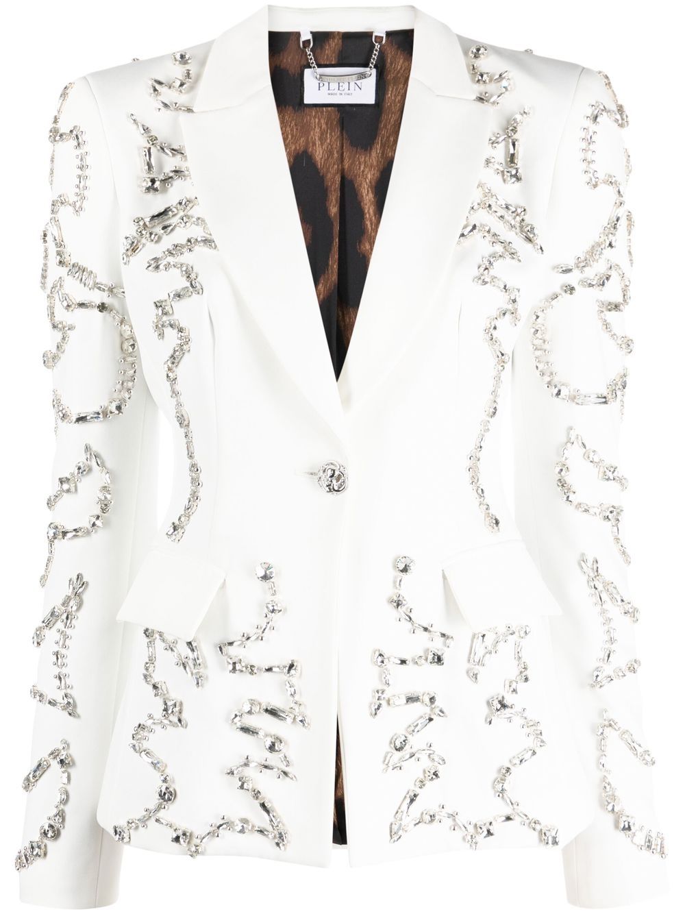 Crystal-embellished single-breasted blazer - White