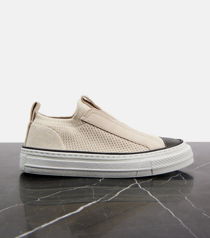 Brunello Cucinelli Suede-trimmed canvas sneakers