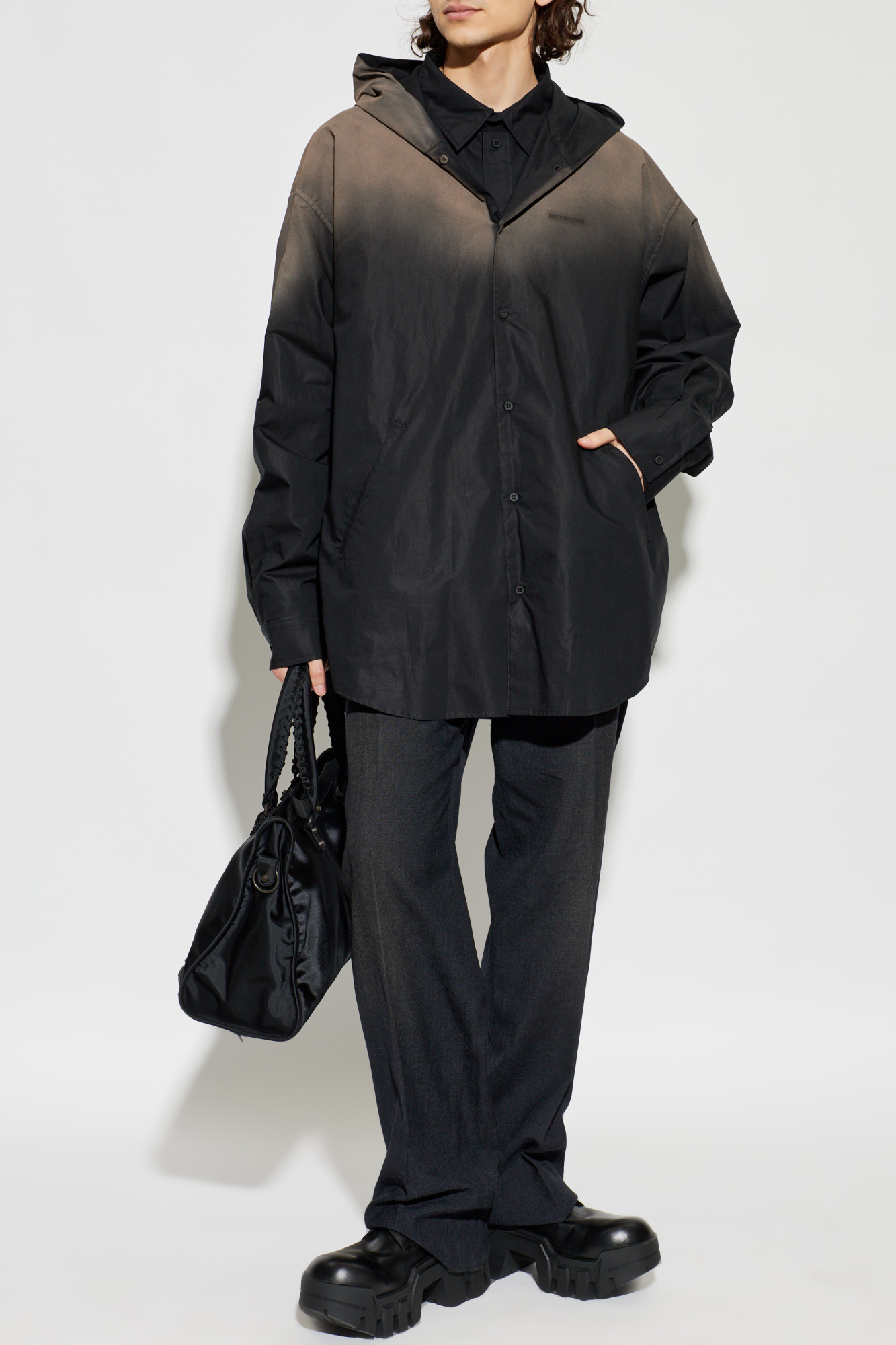 'Oversize' Shirt With A Hood, Men's, Black