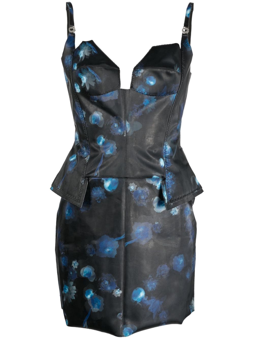 Holographic floral-print minidress - Black