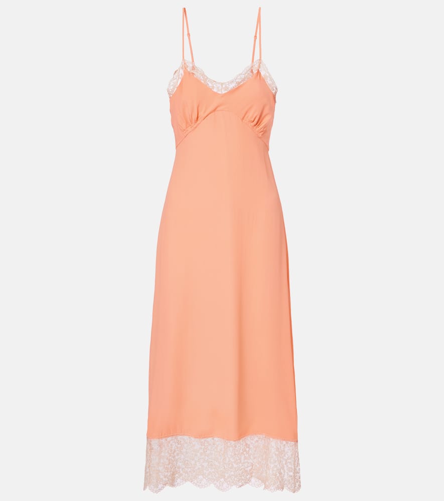 Lace-trimmed crêpe de chine slip dress