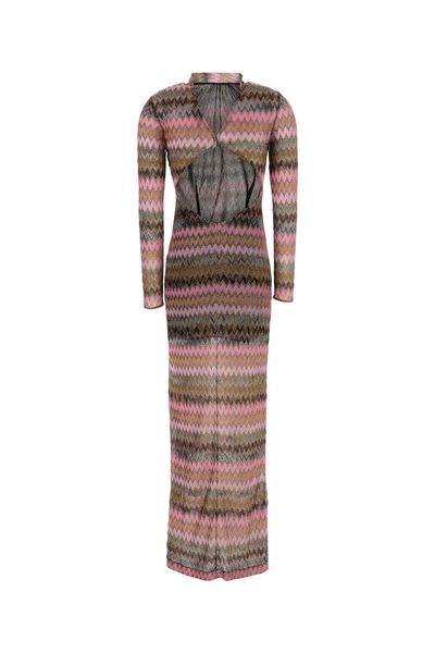 Missoni Long-Sleeved Cut-Out Chevron Maxi Dress