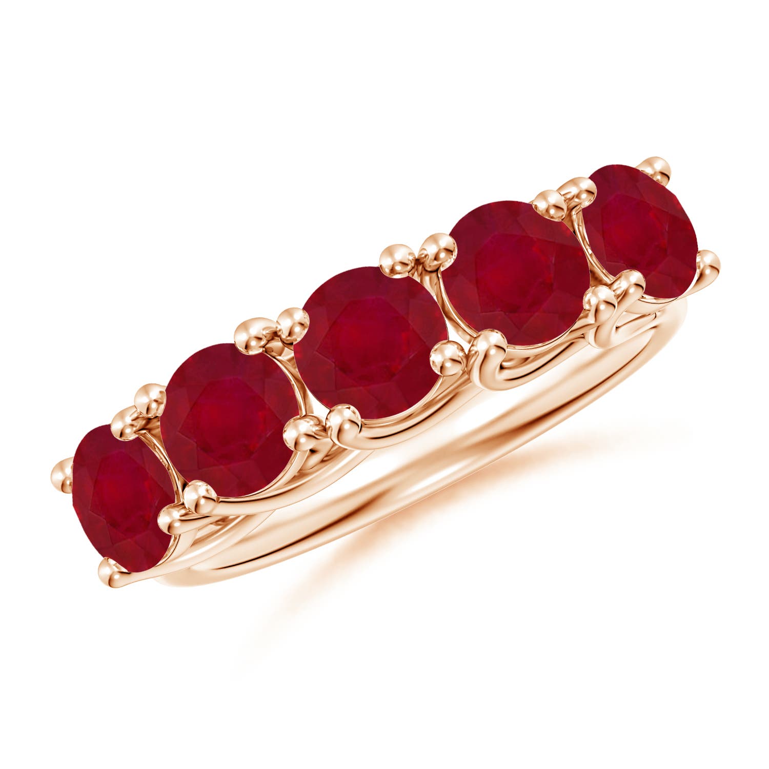 Angara 3.0 Carats Half Eternity Five Stone Ruby Wedding Band in 14K Rose Gold