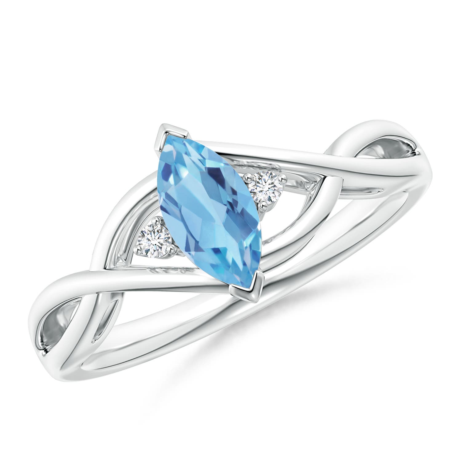 Angara 0.6 Carat Criss-Cross Marquise Swiss Blue Topaz Solitaire Ring in Platinum
