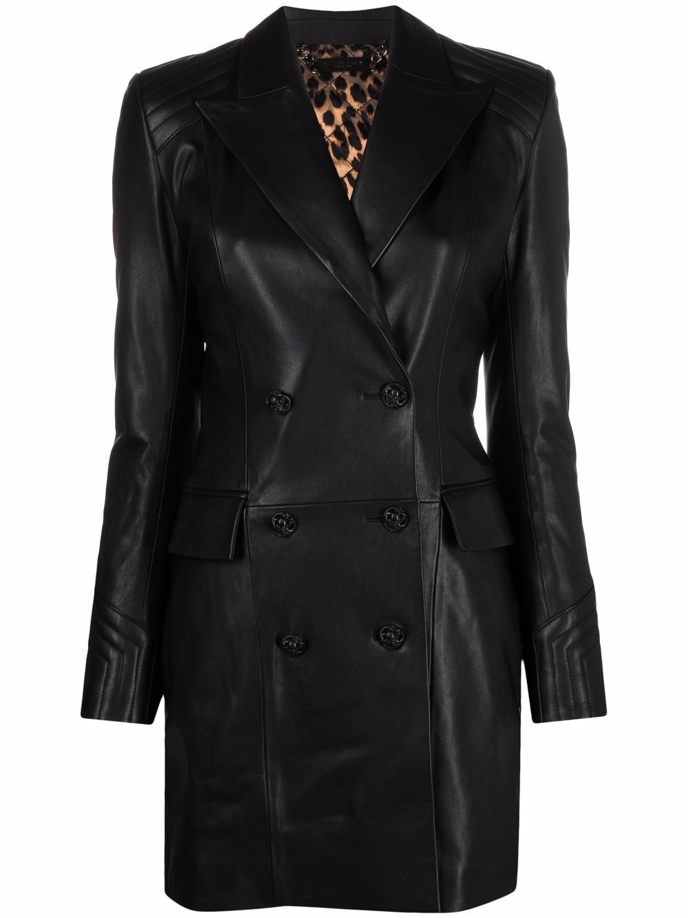 Fitted leather coat - Black