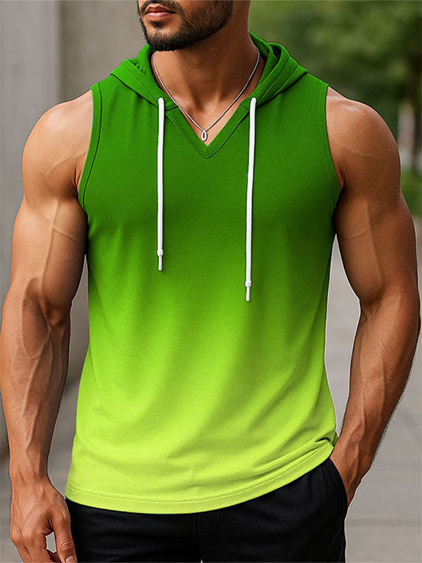 Mens Gradient Color Casual Hooded Tank SKUL17428 - Green / S