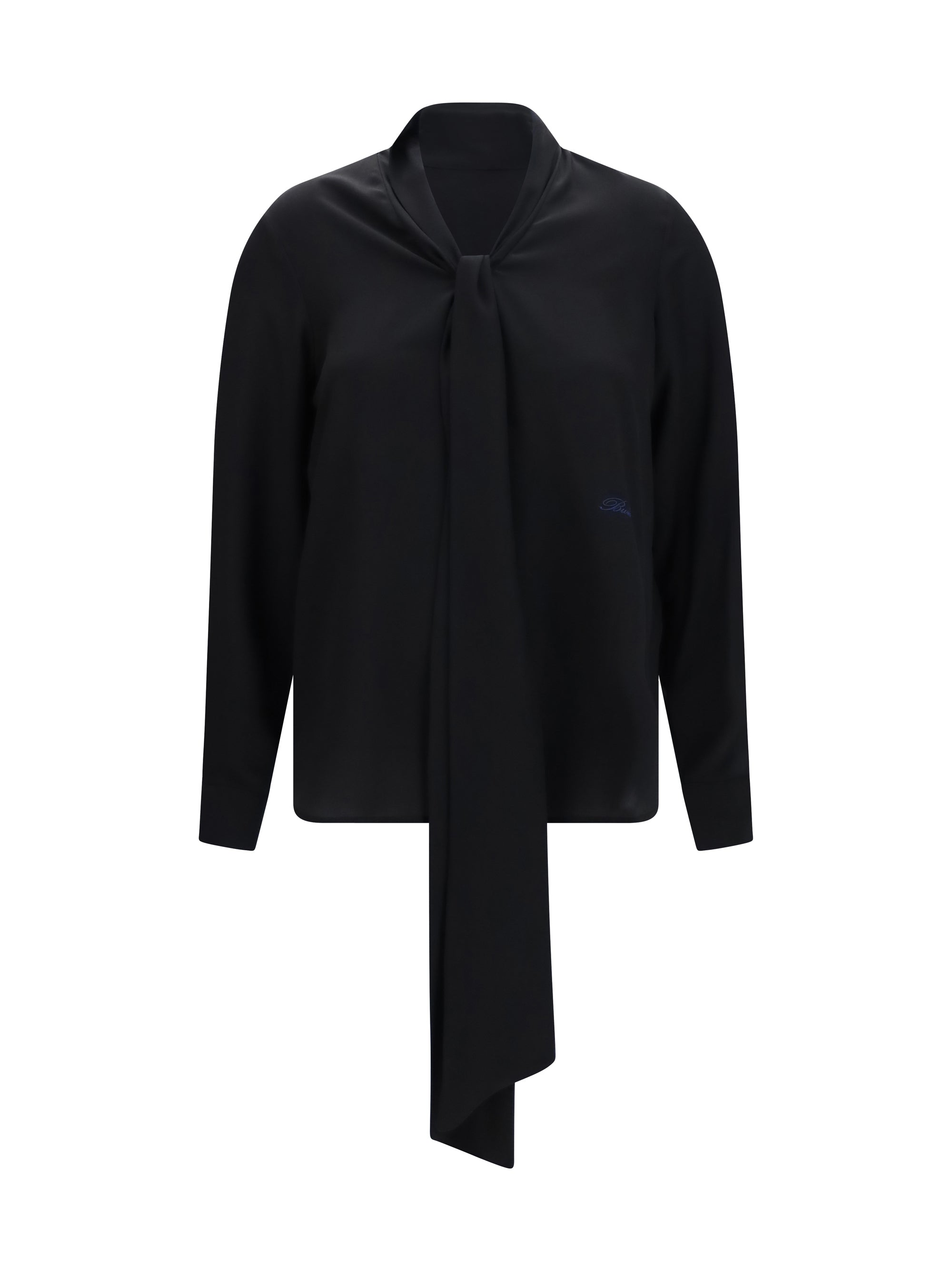 Silk with Embroidered Logo Blouse — Black