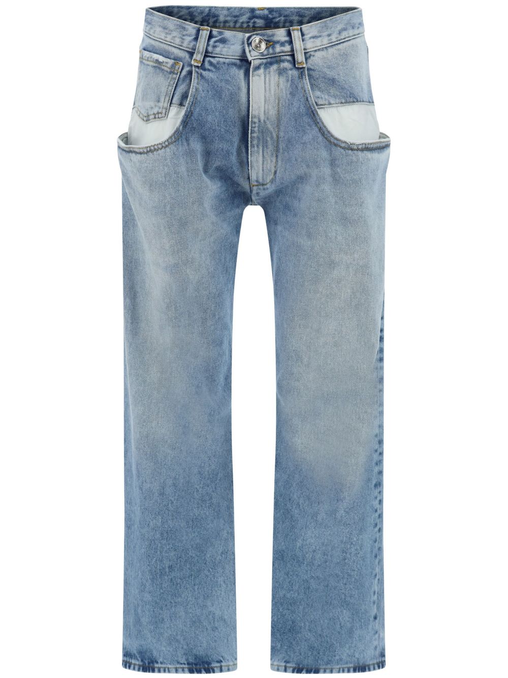 Oversized-Pocket Denim Jeans — Light Blue