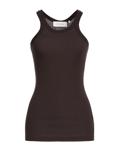 Woman Tank top Brown Size L Cotton, Silk, Elastane