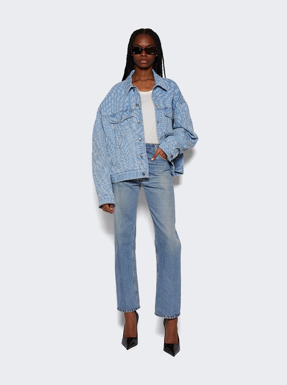 Star-print denim jacket - Blue