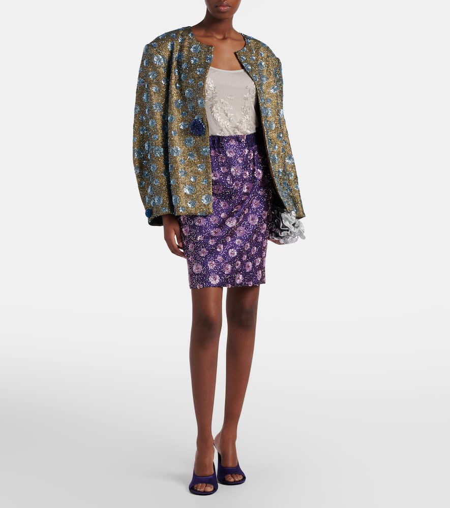 Floral sequined pencil skirt