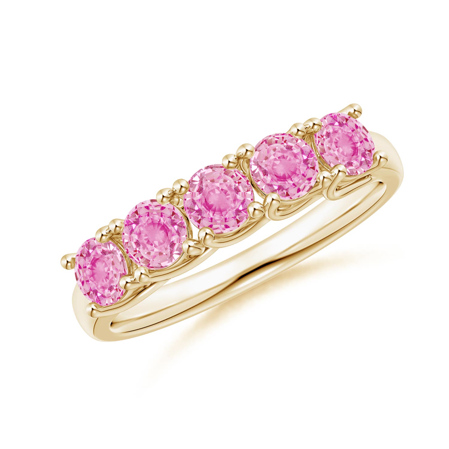 Angara 1.35 Carats Half Eternity Five Stone Pink Sapphire Wedding Ring in 18K Yellow Gold