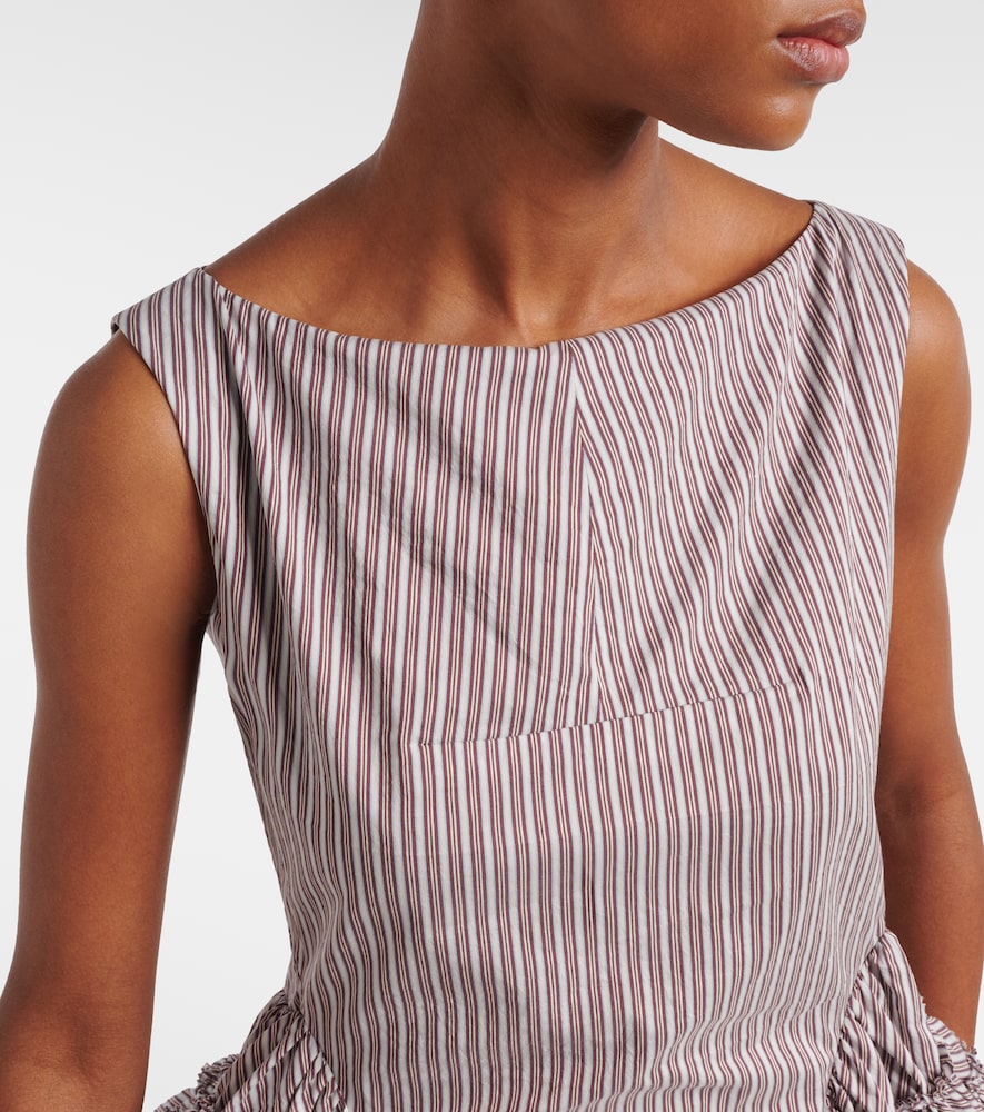 Striped ruffled cotton and silk top