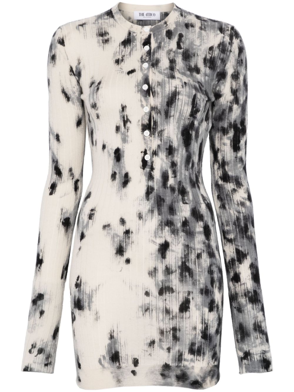 Abstract-print mini dress - White