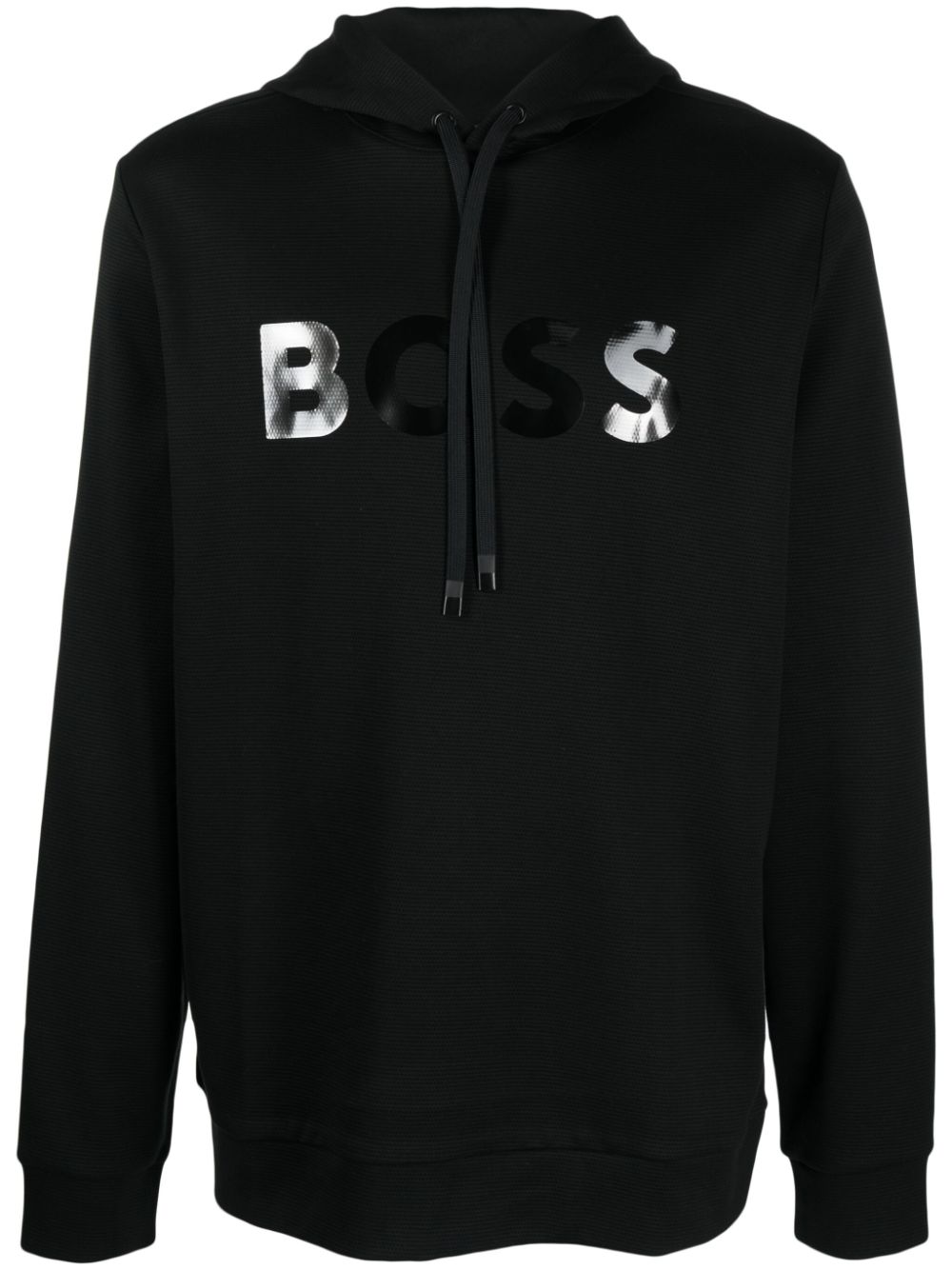 Mirror-effect logo drawstring hoodie - Black