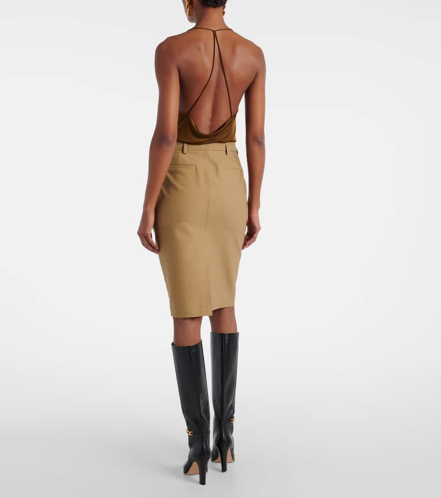 Cotton-blend tricotine midi skirt