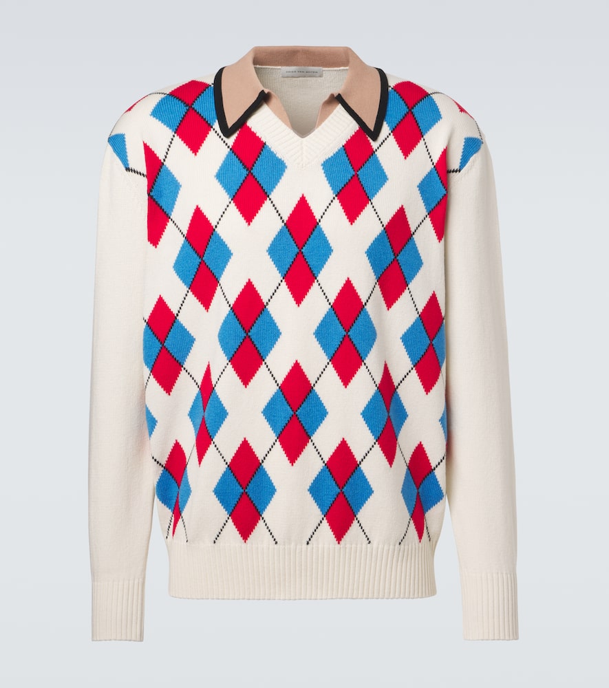 Argyle cotton-blend polo sweater