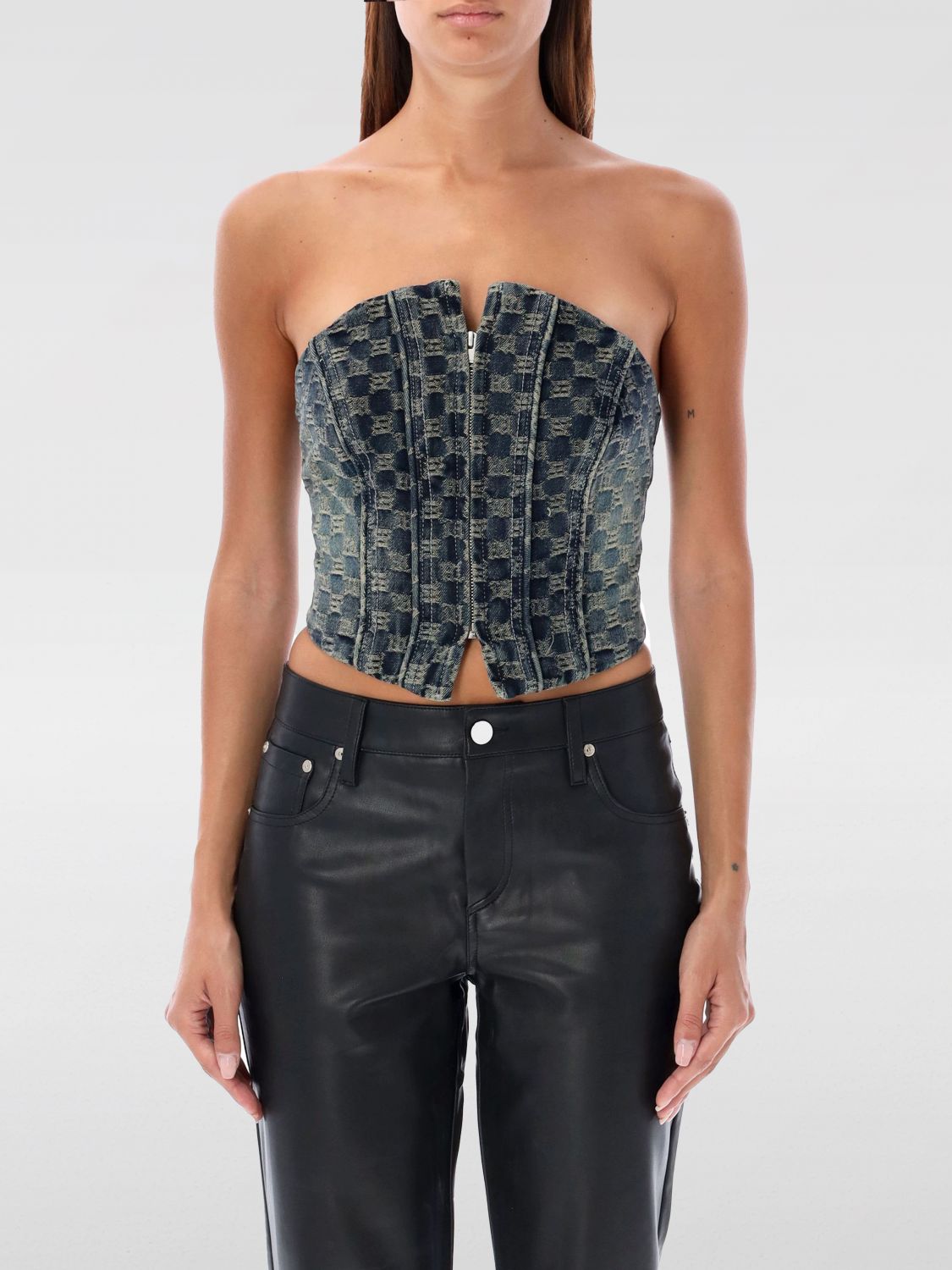 Monogram-jacquard denim corset - Blue