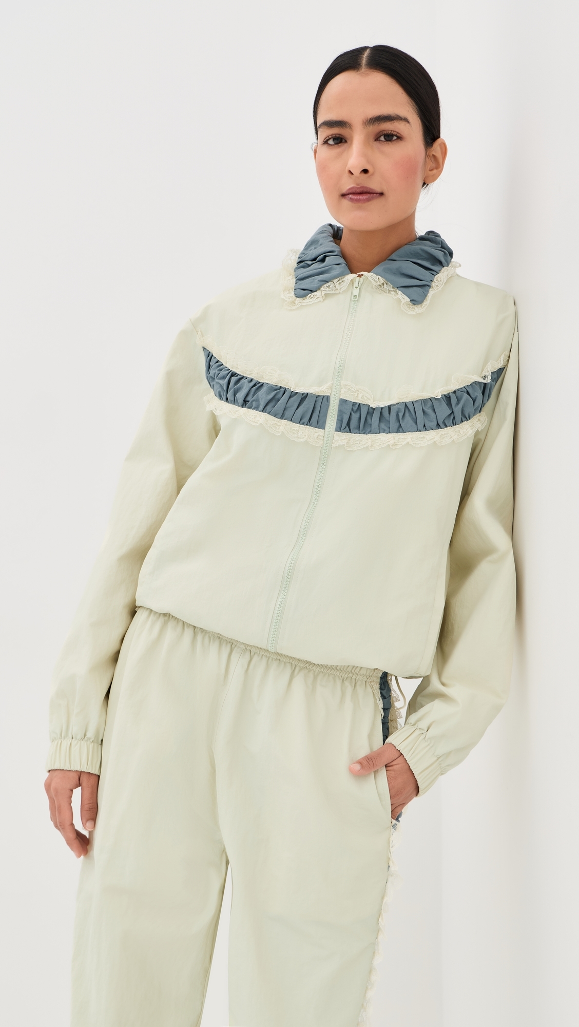 Kennedy Ruched Stripe Track Jacket Ivory/Blue