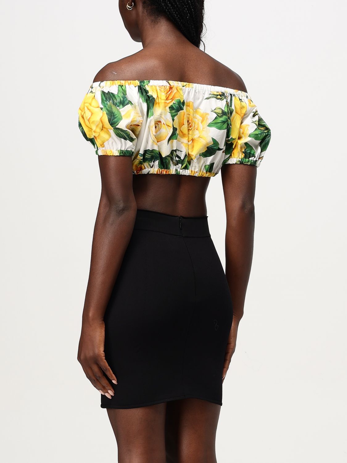 Floral-print cropped top - White
