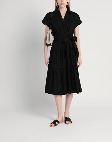 Belted Cotton-blend Tiered Dress Woman Midi dress Black