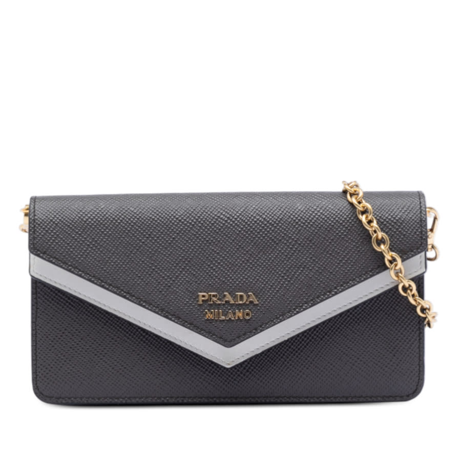 Pre-owned Bicolor Saffiano Lux Envelope Double Flap Wallet on Chain KQCPR0NXDUC0C4VR