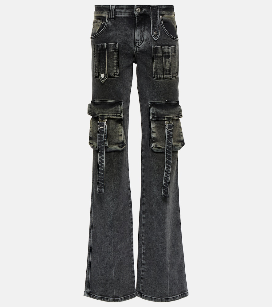 Low-rise denim cargo pants