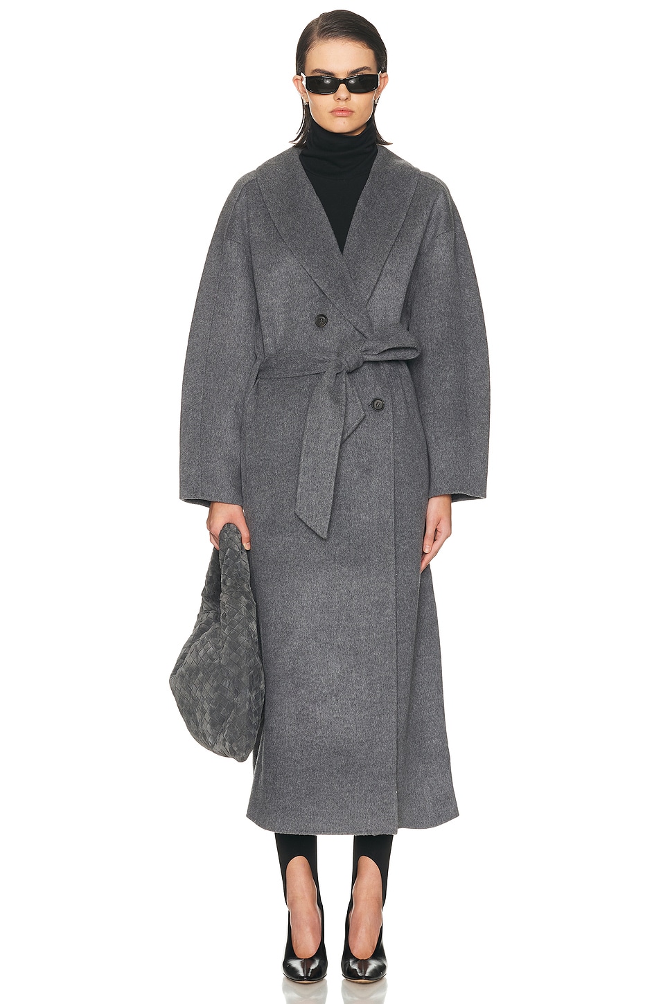 House of Dagmar Relaxed Double Coat in Grey Melange - Grey. 32 also , 36