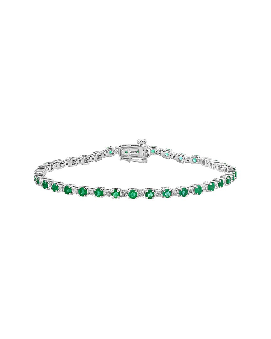 Silver 3.19 ct. tw. Diamond & Emerald Bracelet