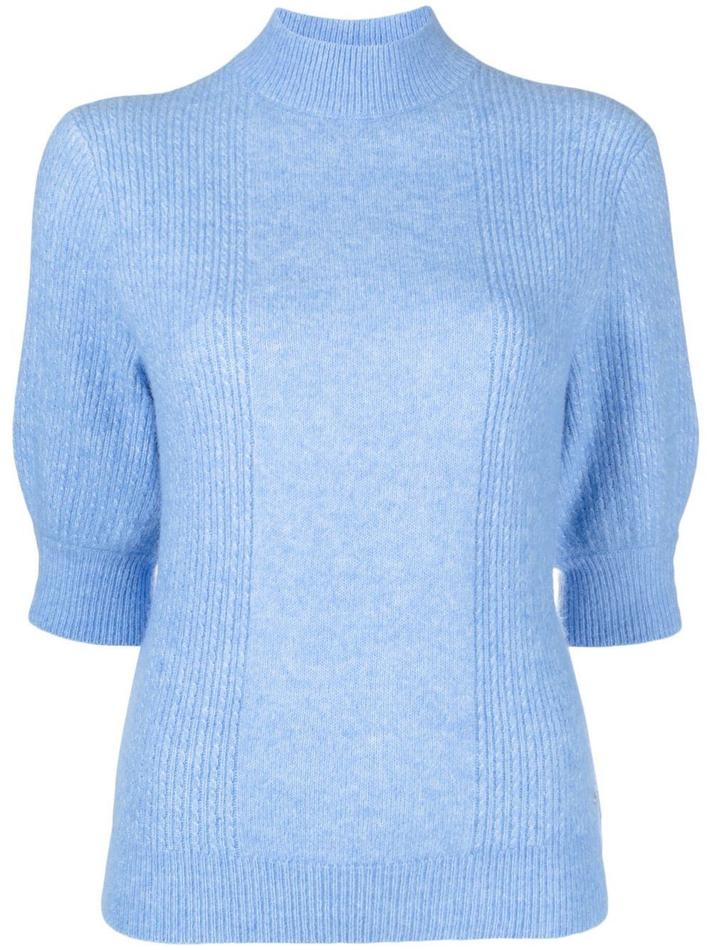 High-neck cropped-sleeve jumper - Blue