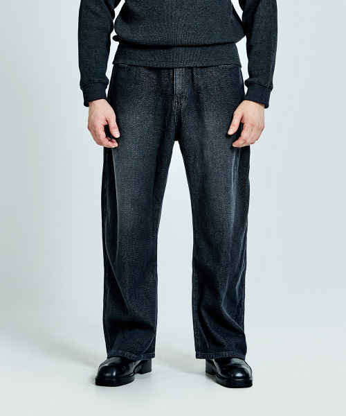 Waffle denim pants