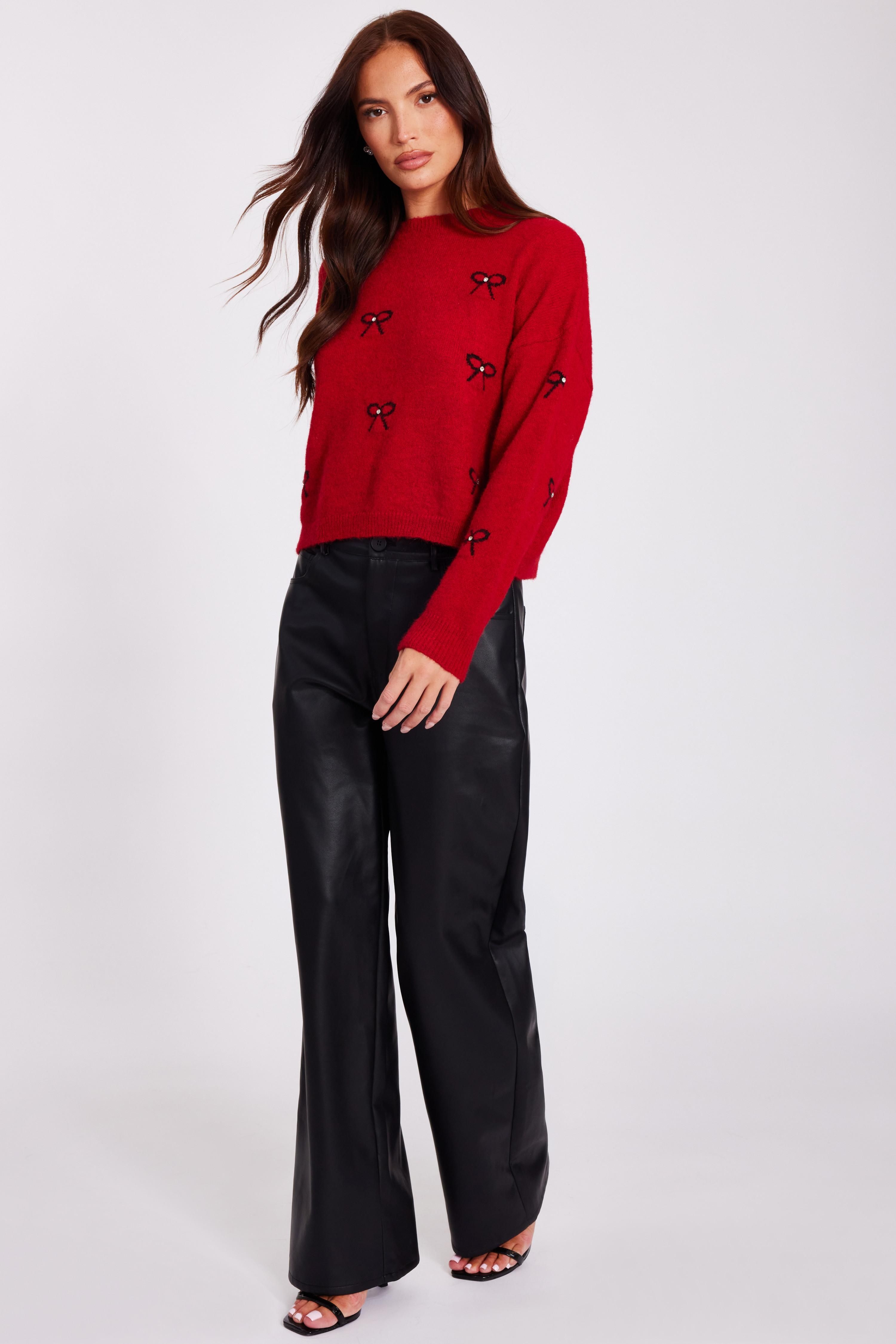 Quiz Women's Red Knitted Bow Jumper | : Mediu