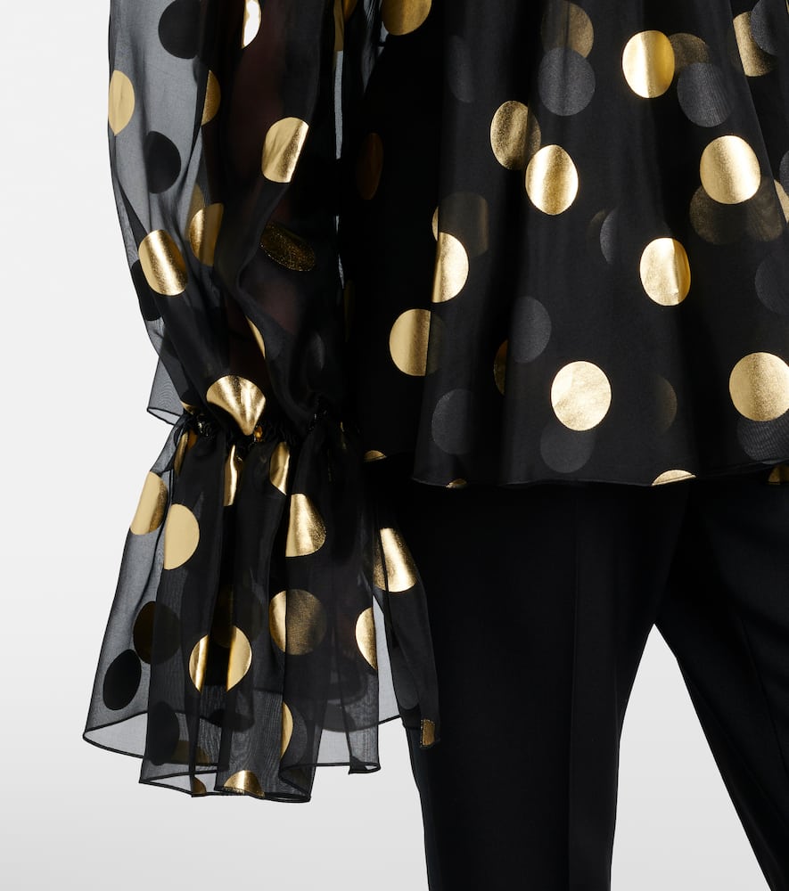 Polka-dot silk organza jacquard blouse
