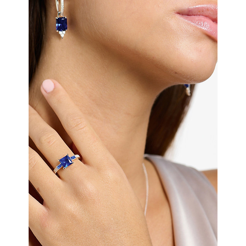 Womens Blue Square Sterling-silver