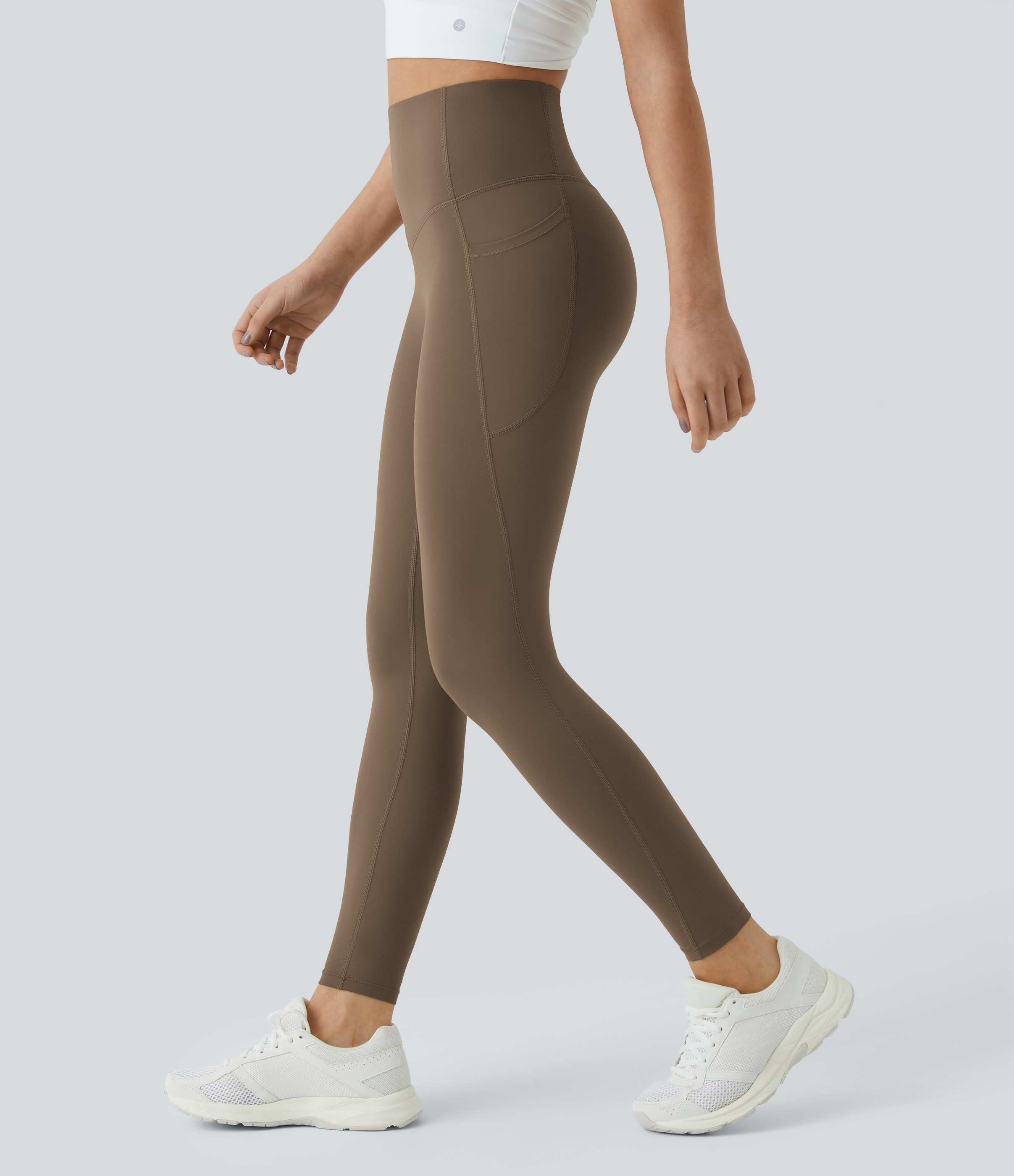 UltraSculpt™ SoCinched High Waisted Tummy Control Pocket Shaping Training Leggings  - Thick Earthy Brown