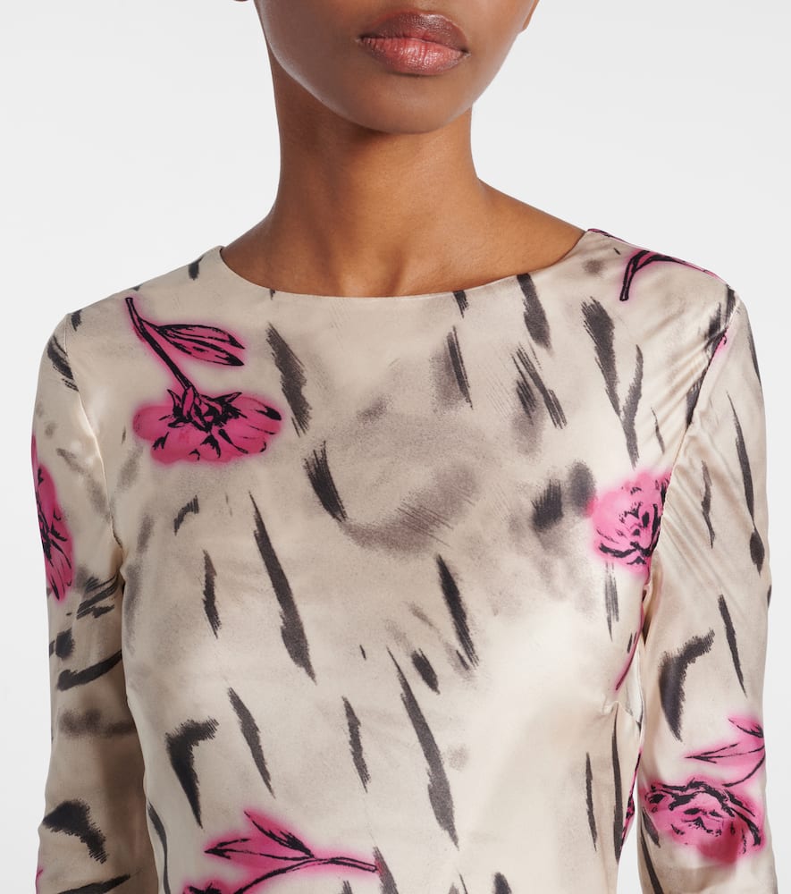 Floral open-back satin maxi dress
