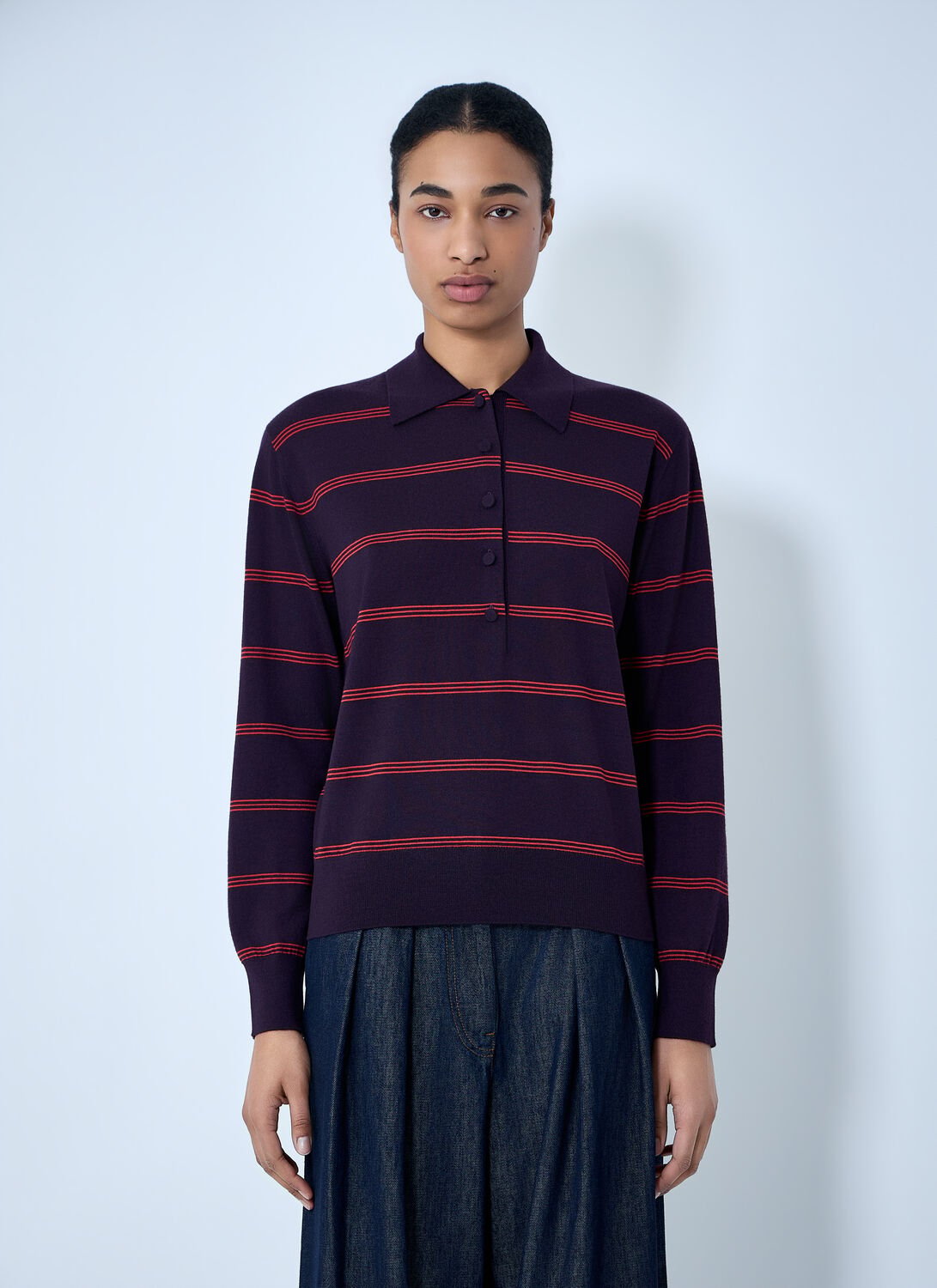 Striped Knit Polo Sweater